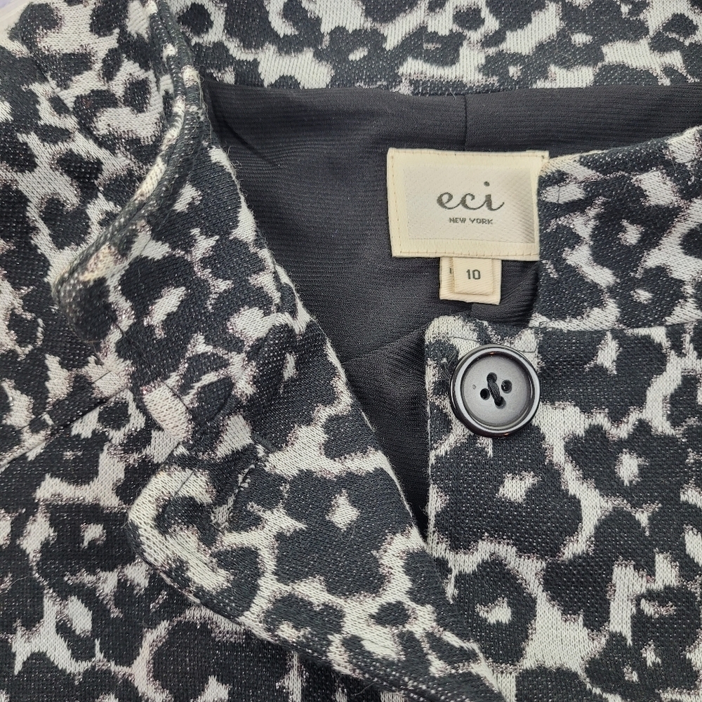 eci New York black and grey leopard print cropped lady jacket mandarin collar 10 - Picture 3 of 13